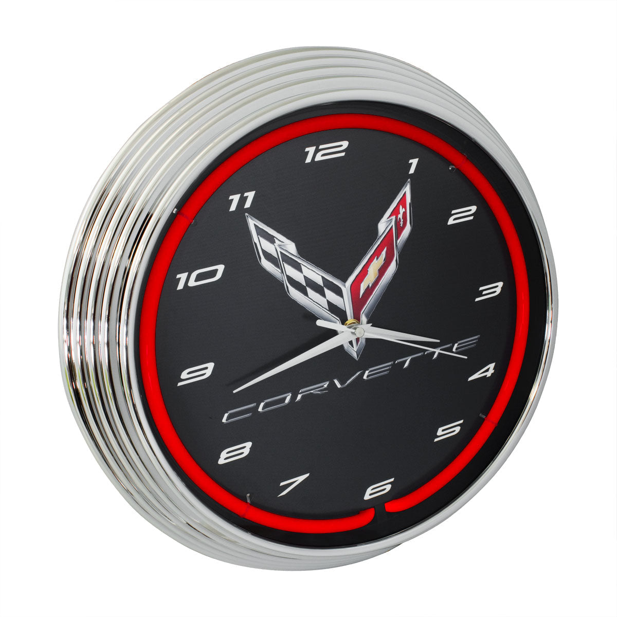2020-2023 C8 Corvette Red Light Up Neon Garage Wall Clock Crossed Flags Logo