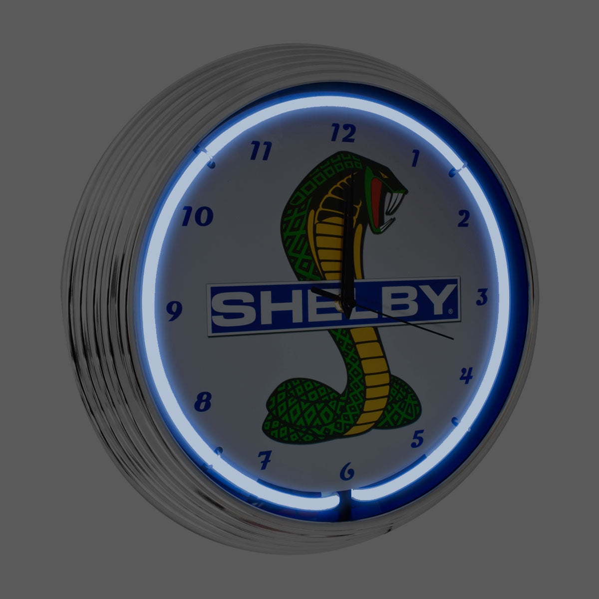 Ford Shelby GT350 GT500 Cobra Snake Mustang Blue Light Up Neon Clock Chrome Trim