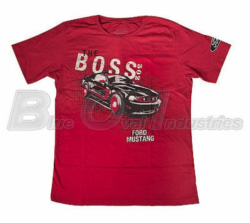 New 2012 & 2013 Ford Mustang Red Short Sleeve Tee Shirt w/ Black Boss 302 - L
