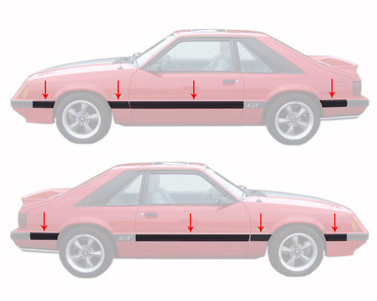 1985-1986 Mustang GT 8 Piece Body Door Fender Quarter Panel Side Moldings Kit