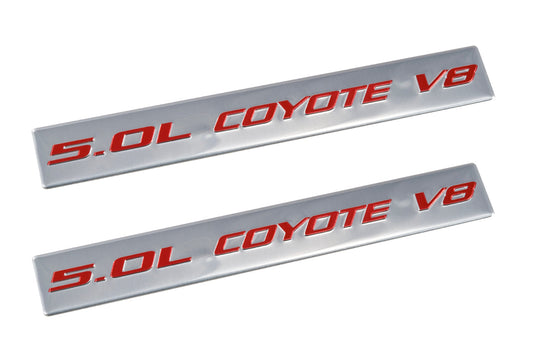 2011-2017 Ford Mustang GT Ford F150 5.0 Coyote V8 Emblems Silver & Red - Pair