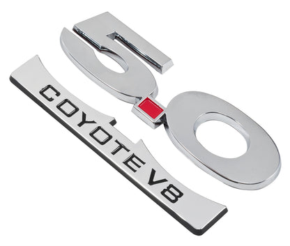 2011-2014 Mustang GT Chrome 5.0 Coyote V8 Fender Emblem w/ Accent Badge 2pc Kit