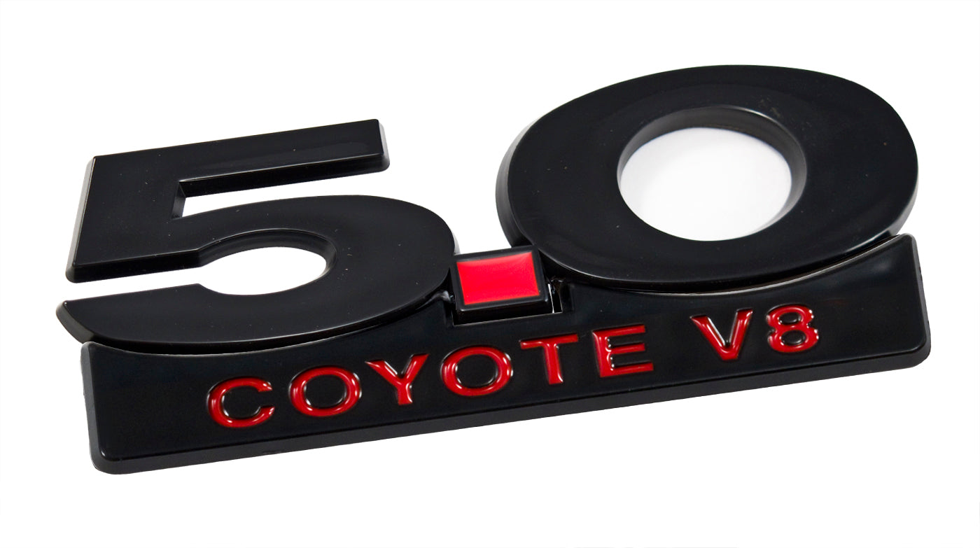 2011-2014 Mustang GT 5.0 Coyote V8 5" Black & Red Fender Lower Emblem Accent