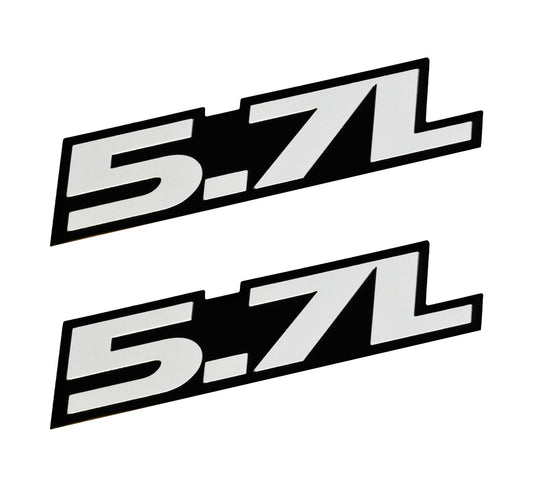 5.7 Liter Silver & Black 3.5" Fender Trunk Emblems Pair