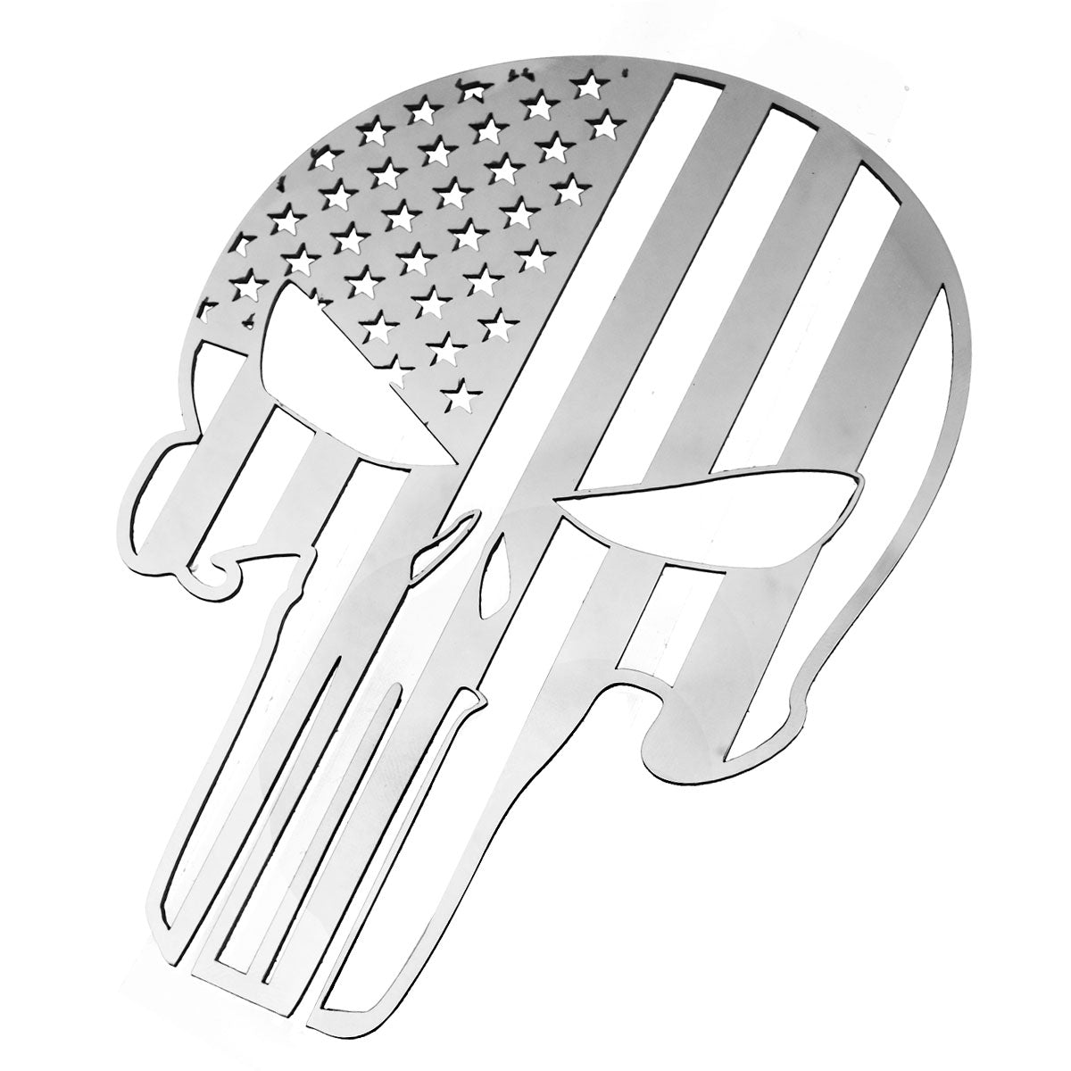 Punisher Skull American Flag Fender Tailgate Emblem Polished Stainless 6" x 4.5"