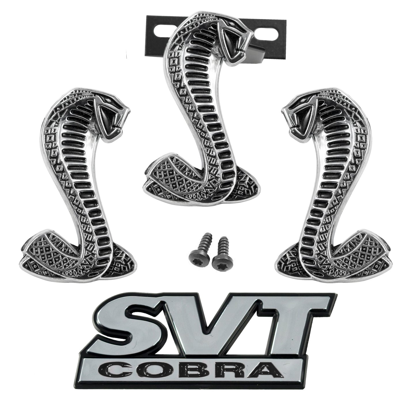 1994-2004 Mustang Cobra Snake Fender 4 Piece Grille SVT Emblems  & Chrome