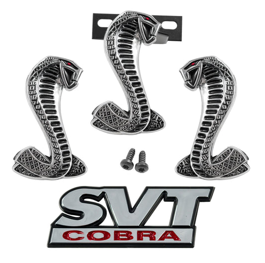 1994-2004 Mustang Cobra SVT Red Eye Snake 4pc Grille, Fender, & Trunk Emblems