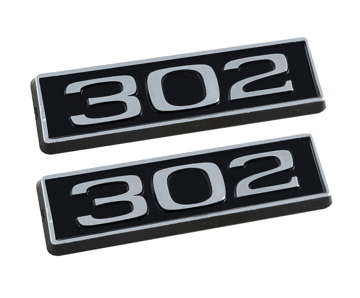 302 Ford Mustang 3.25" Engine Hood Scoop Emblems Badges Pair Black & Chrome
