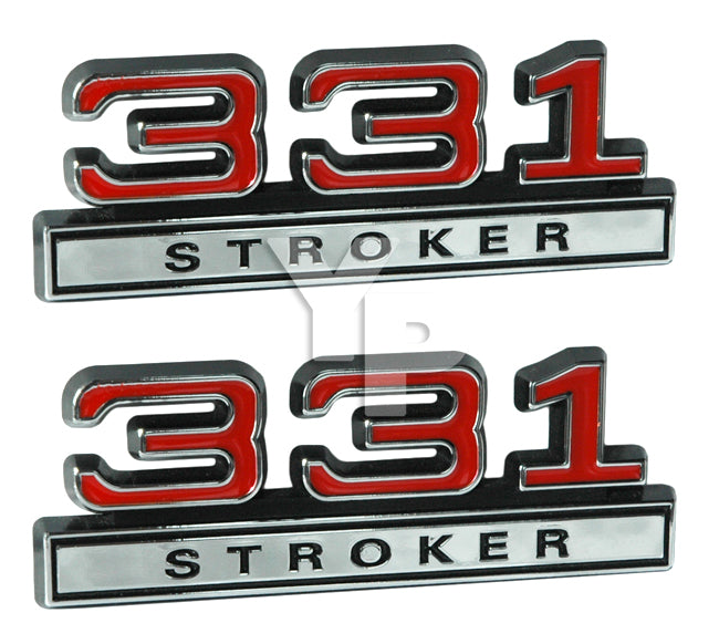 331 Stroker Logo 5.4 Liter Engine Chrome & Red Small Block Emblems 4" Long Pair
