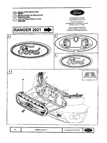 2021-2023 Ford Ranger OEM Front Grille Rear Tailgate Emblems Black Smoke Chrome