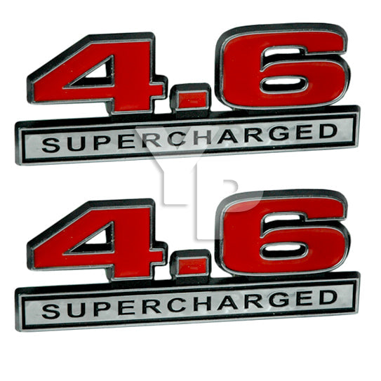 Red & Chrome 4.6 Liter Supercharged Engine Emblem Badge Logo  - 5" Long Pair