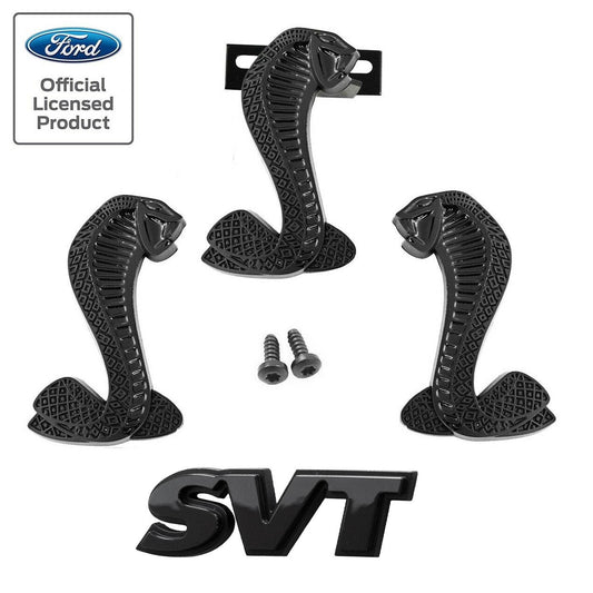 1994-2004 Ford Mustang Two Tone Black Cobra Snake & SVT Emblems Set of 4