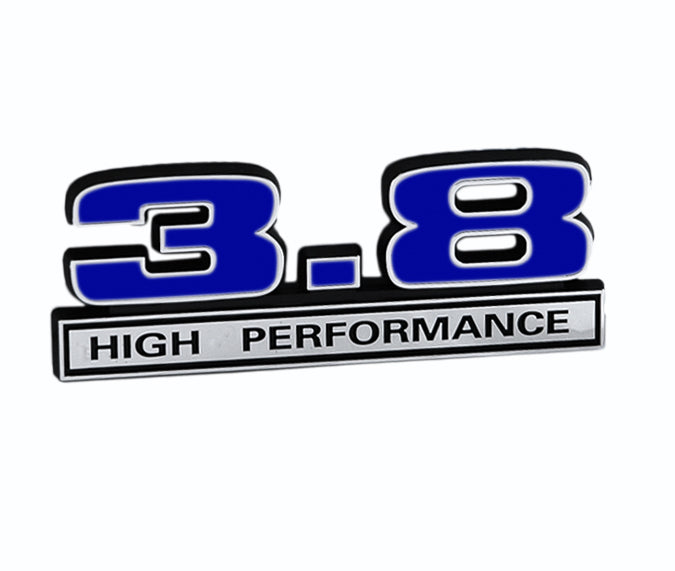 Ford Mustang Blue & Chrome 3.8 V6 High Performance 3D StickOn Embossed Emblem