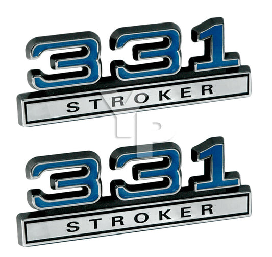Blue 331 331ci Stroker Engine Emblems Badge Logo with Chrome Trim - Pair
