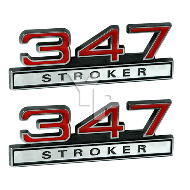 347 347ci Stroker 5.7 Liter Engine Emblem Logo Badge Red & Chrome - 4" Long Pair