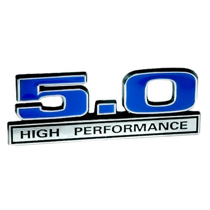 Ford Mustang Blue & Chrome 5.0 High Performance 3D Stick On Embossed Emblem