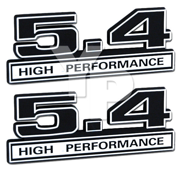 5.4 Liter Engine High Performance Emblems Badges Chrome & Black - 5" Long Pair