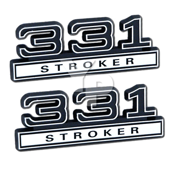 331 Stroker 5.4 Liter Engine Emblems Badges in Chrome & Black - 4" Long Pair