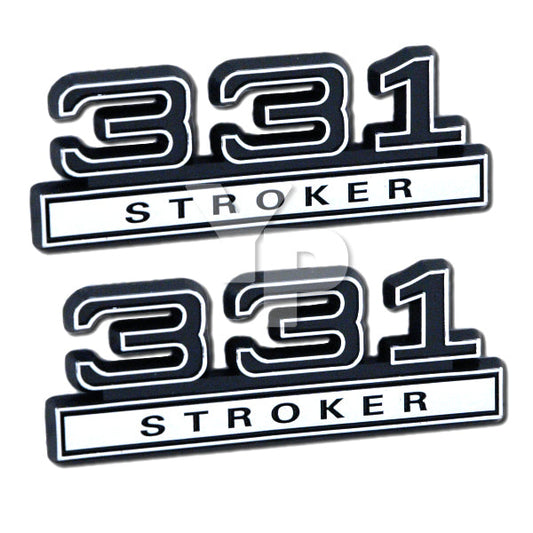 331 Stroker 5.4 Liter Engine Emblems Badges in Chrome & Black - 4" Long Pair