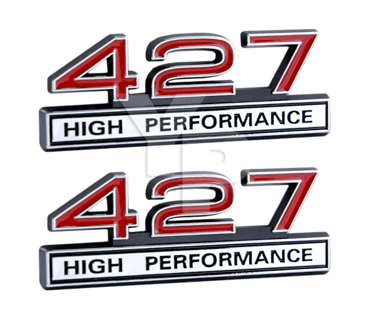 427 7.0 Liter Engine High Performance Emblems in Chrome & Red - 4" Long Pair
