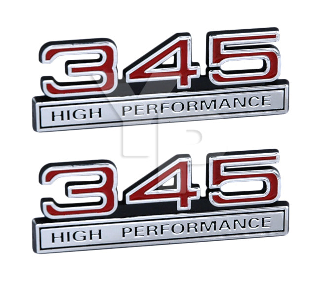 Red & Chrome 345 High Performance Emblem Badge Logo with Chrome Trim - Pair