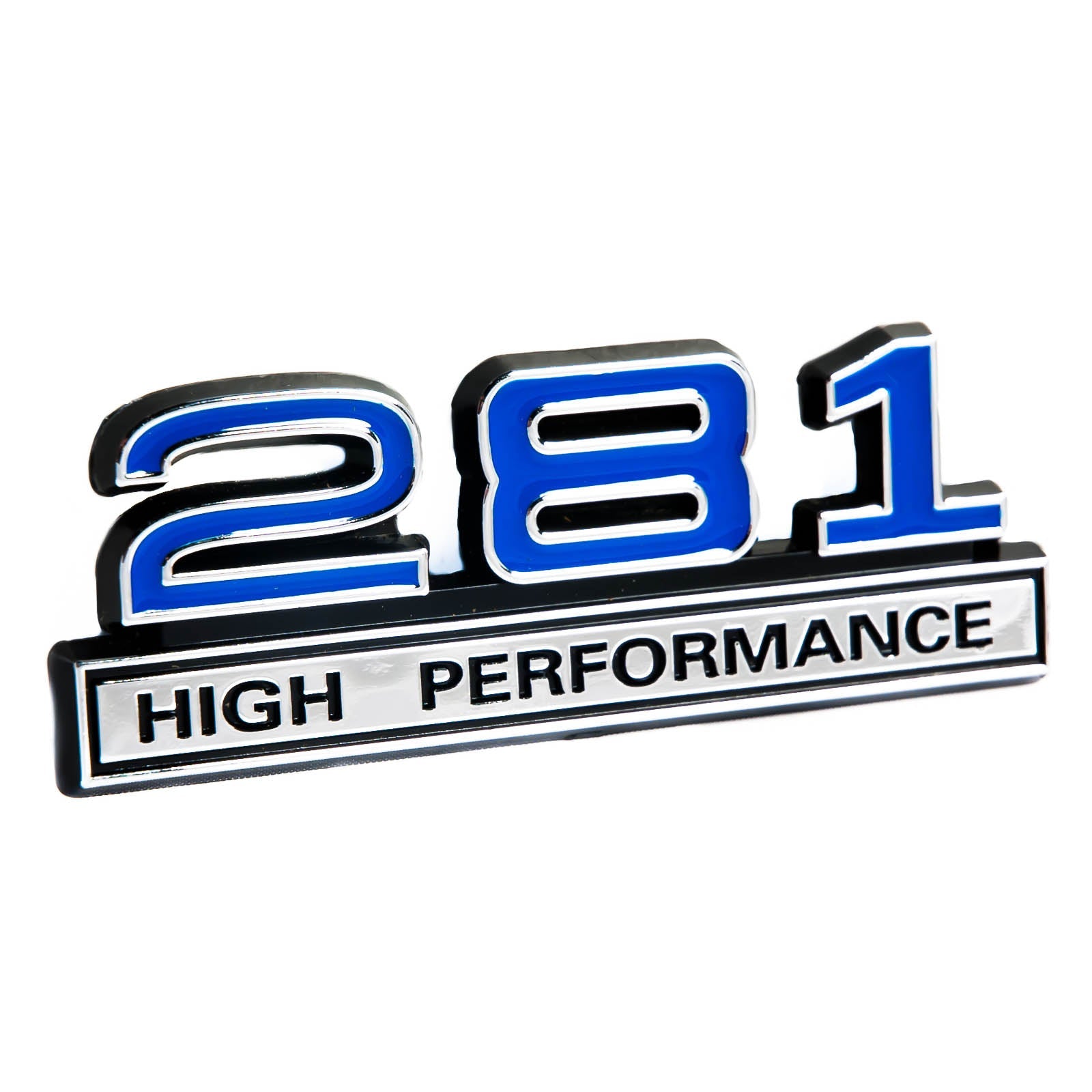 281 4.6 Liter High Performance Engine Emblem Badge in Blue & Chrome - 4" Long