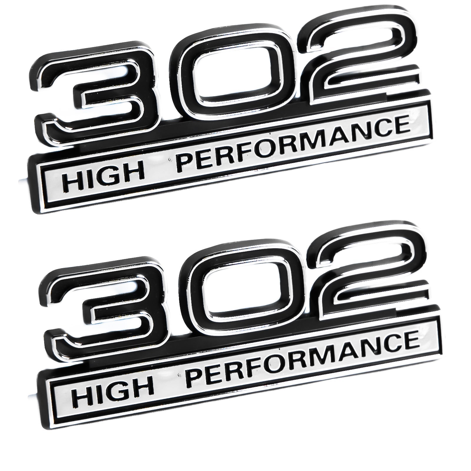 302 5.0 Liter Engine High Performance Emblem in Black & Chrome - 4" Long Pair