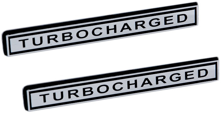 Turbocharger Chrome & Black Turbocharged Engine Emblems Badge - 5" Long Pair