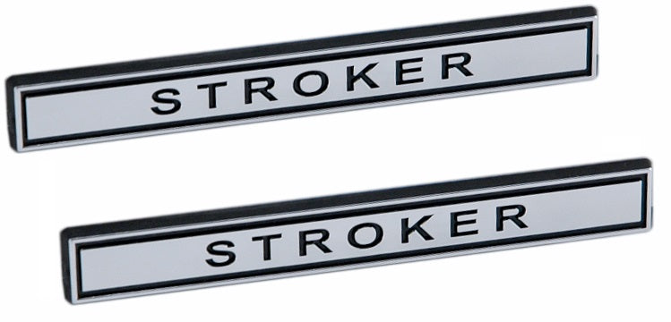Stroker Big Bore Engine Emblems Badge Logo in Chrome & Black Trim - 5" Long Pair