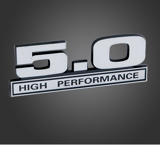 Ford Mustang White Chrome 5.0 High Performance Emblem
