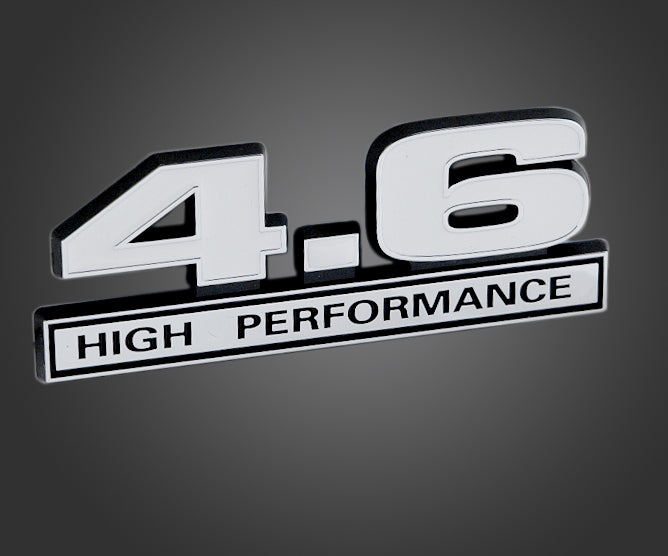 1996-2010 Mustang GT White & Chrome 4.6 Liter High Performance Emblem 5" x 1.75"
