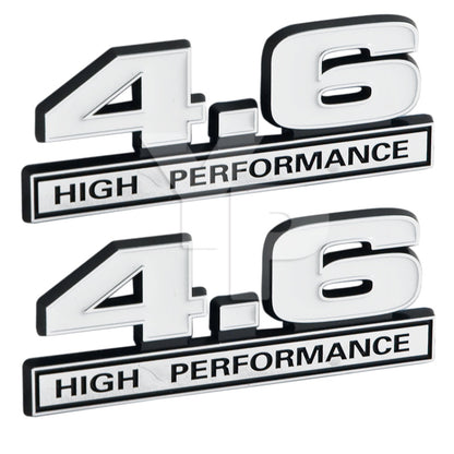 4.6 Liter V8 High Performance Engine Emblem in White & Chrome - 5" Long Pair