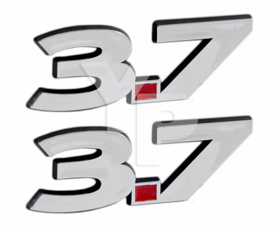 2011-2014 Ford Mustang V6 3.7 Liter Chrome & Red Fender Emblems - 5.5" Long Pair