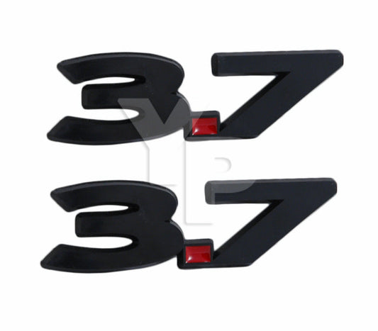 2011-2014 Ford Mustang V6 3.7 Liter Black & Red Fender Emblems - 5.5" Long Pair