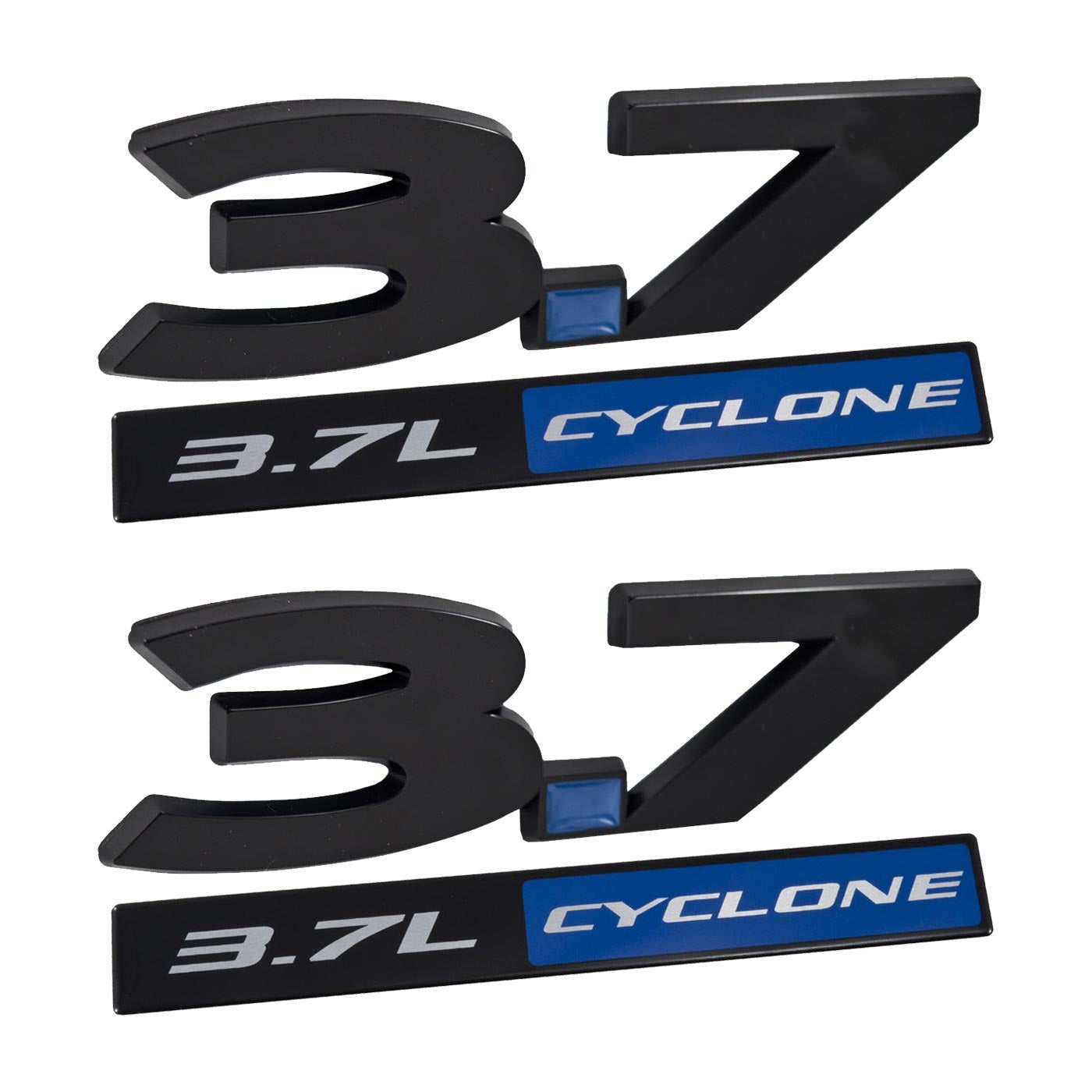 2011-2017 Ford Mustang 3.7 Cyclone 4pc Black & Blue Fender Emblem Set