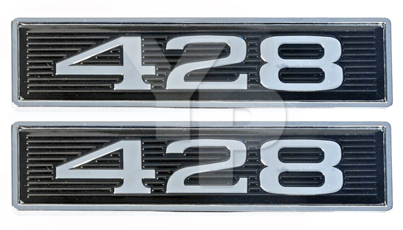 Vintage Style 7.0 428ci Engine Black & Chrome Plated Hood Scoop Emblems - Pair