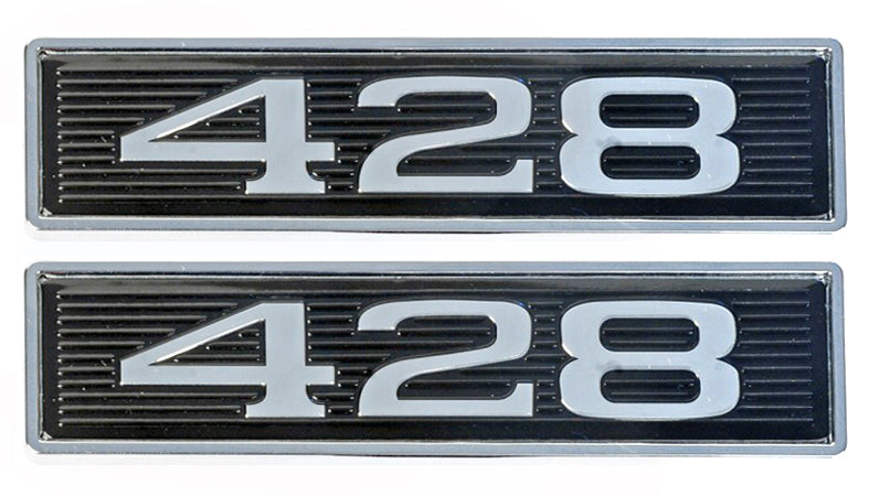 428 428ci Engine Block 7.0 Liter Black & Chrome Plated Hood Scoop Emblems - Pair