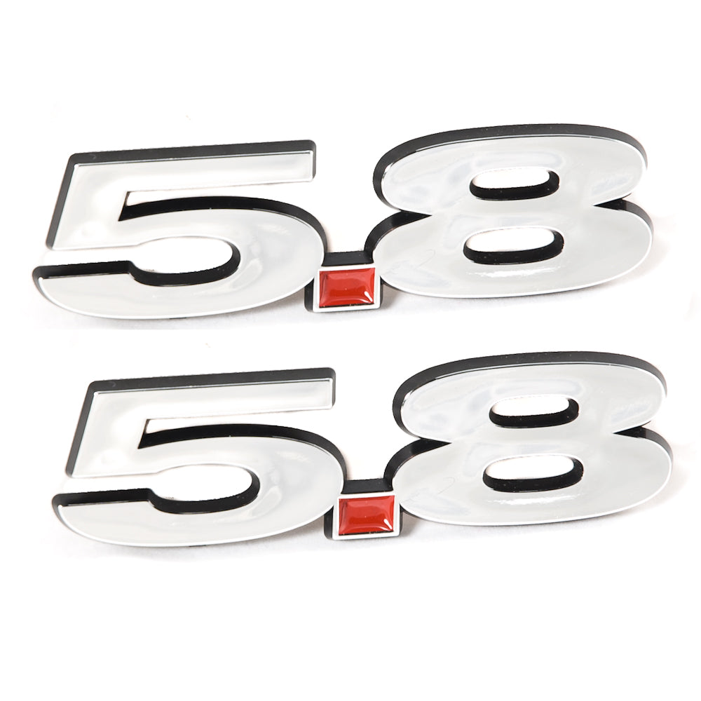 5.8 Liter 351 Engine Emblems Badges in Chrome & Red - 5.25" Long Pair