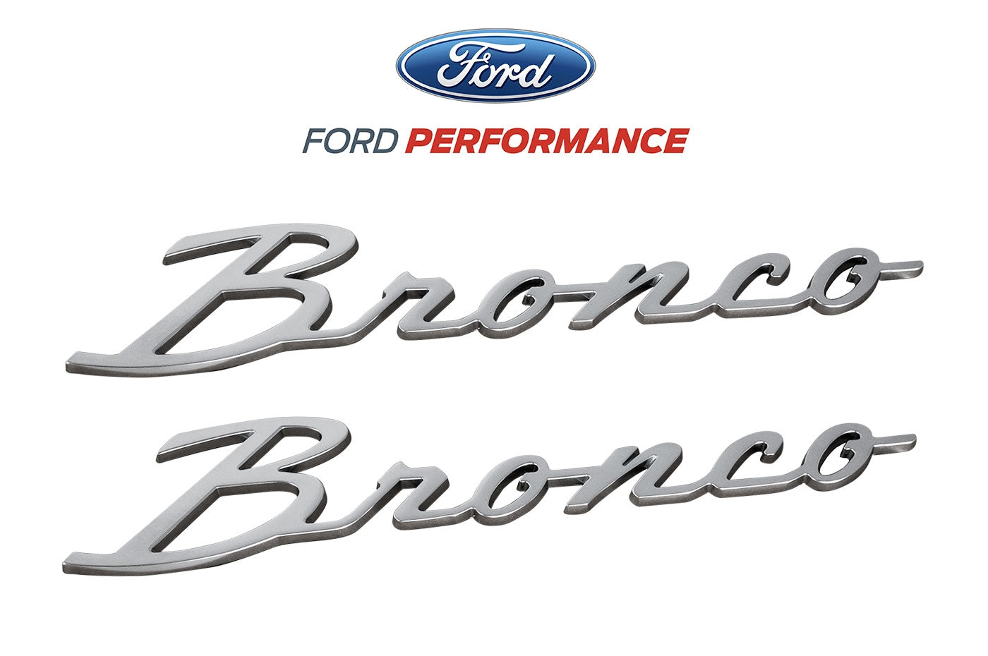 2021-2023 Ford Bronco OEM M-1447-BSS Silver Script Heritage Fender Emblems Pair