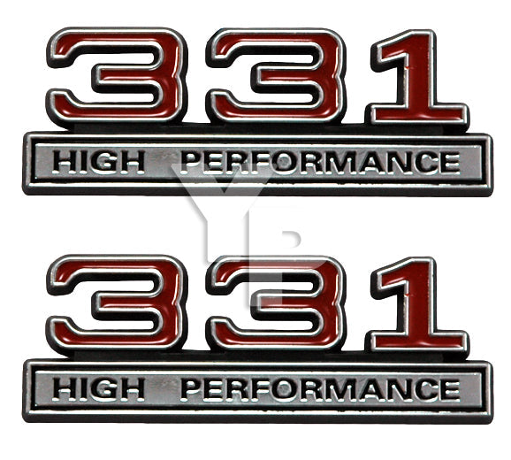 331 5.4 Liter Engine High Performance Emblems Badges Chrome & Red - 4" Long Pair