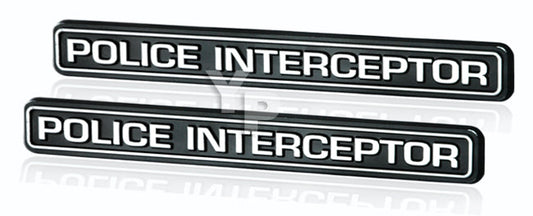 Mustang Taurus Crown Vic SSP Police Interceptor Black Chrome Emblems Badges Pair