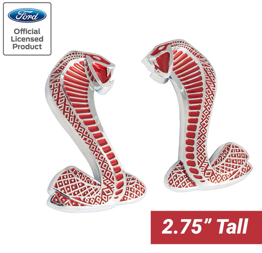 1994-2004 Ford Mustang Cobra Red & Chrome 2.75" Fender Snake Emblems Pair