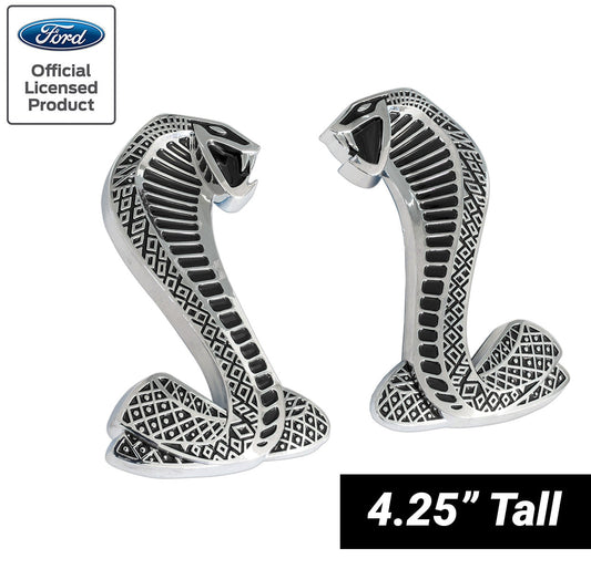 2007-2014 Shelby GT500 4.25" Cobra Snake Fender Side Emblems Black & Chrome Pair