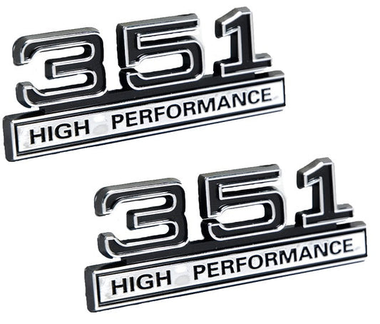 351 5.8 Engine High Performance Emblem Logo Black & Chrome Trim - 4" Long Pair