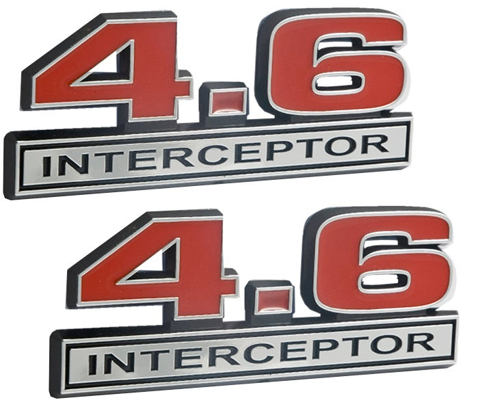 4.6 Liter 281 Engine Police Interceptor Emblems in Chrome & Red - 5" Long Pair