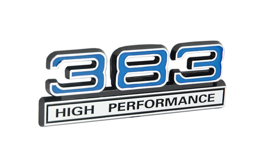 383 High Performance 6.2L Engine Emblem Badge Logo in Chrome & Blue - 4" Long