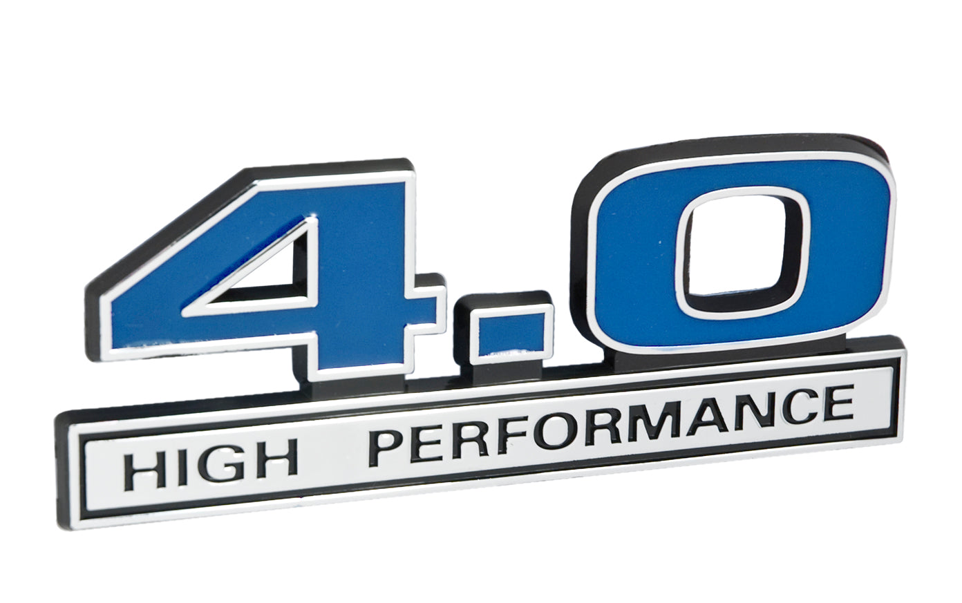 Ford Mustang Ranger Blue & Chrome 4.0 High Performance Fender Emblem 5" x 1.75"