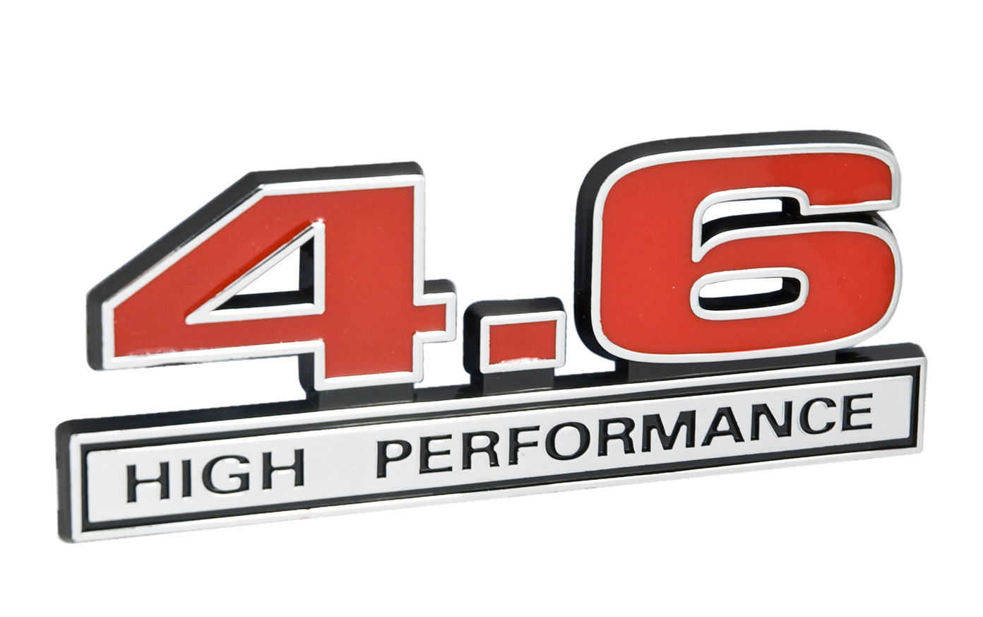 Ford Mustang Red & Chrome 4.6 High Performance Fender Emblem Badge 5" x 1.75"