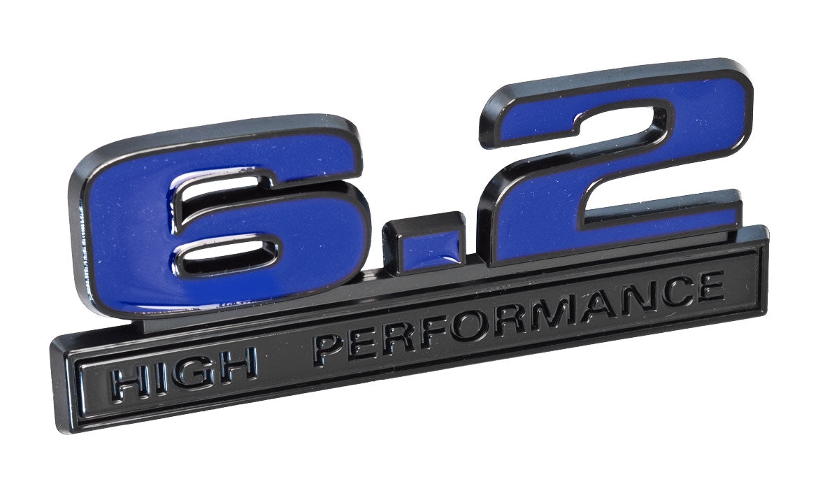 Ford Mustang Blue 6.2 High Performance Fender Emblem w/ Black Trim 5" x 1.75"