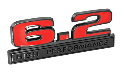 Ford Mustang Red 6.2 High Performance Fender Emblem w/ Black Trim 5" x 1.75"